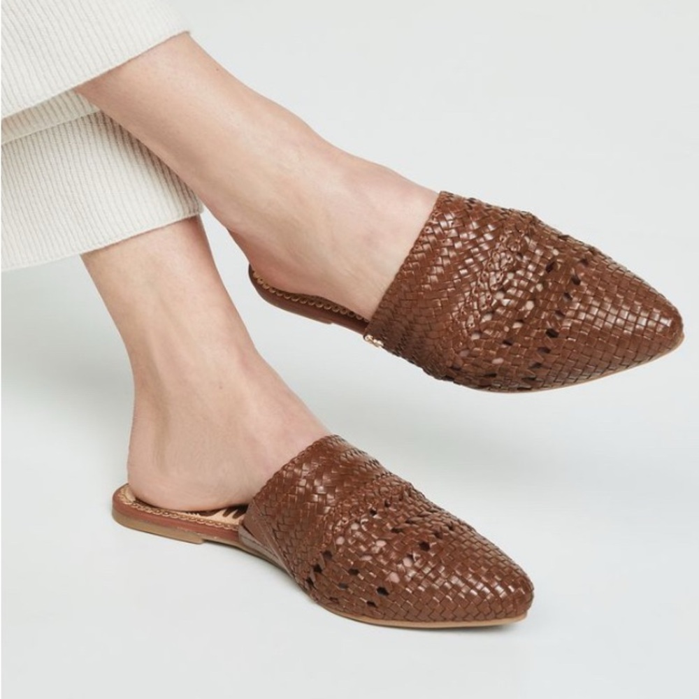 SAM EDELMAN Pointed Brown Leather Mules Natalya 6